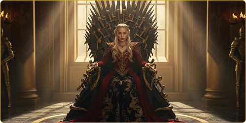 Rhaenyra Targaryen seated on the Iron Throne
