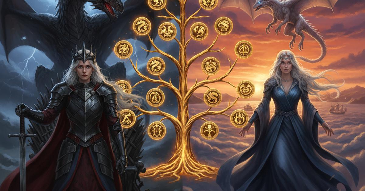 Family tree diagram showing how Rhaenyra Targaryen is related to Daenerys Targaryen