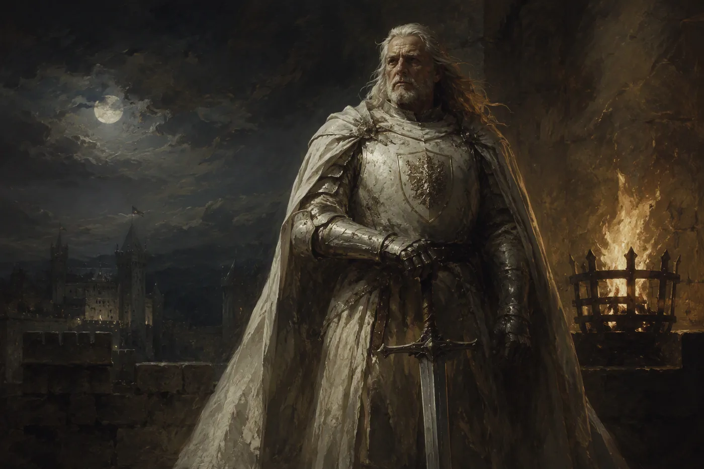 Ser Duncan the Tall as Lord Commander of the Kingsguard in white armor