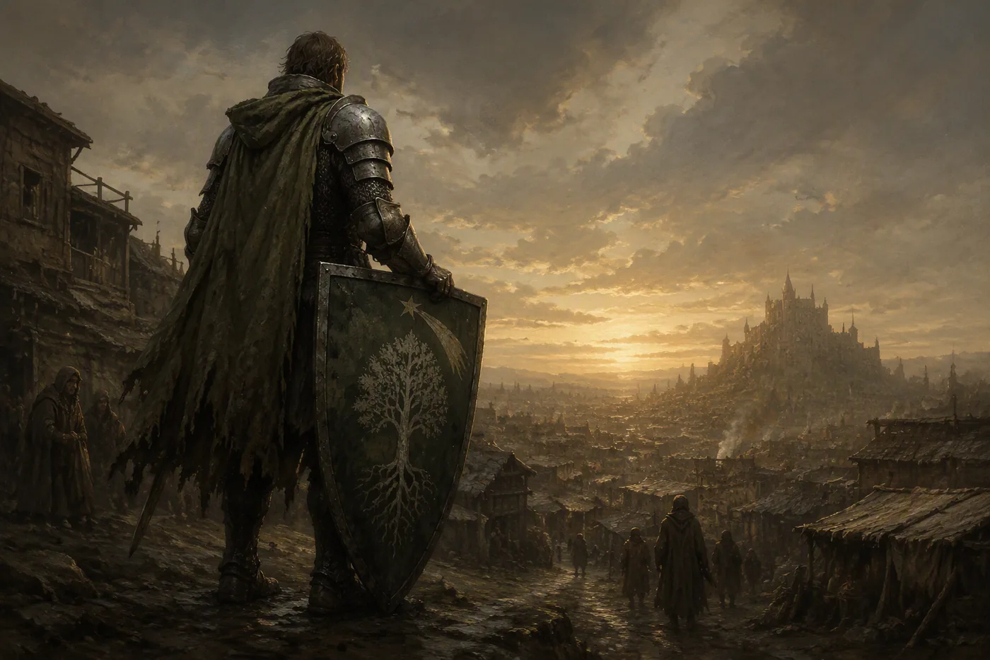 Ser Duncan the Tall with his elm-and-falling-star shield in Flea Bottom