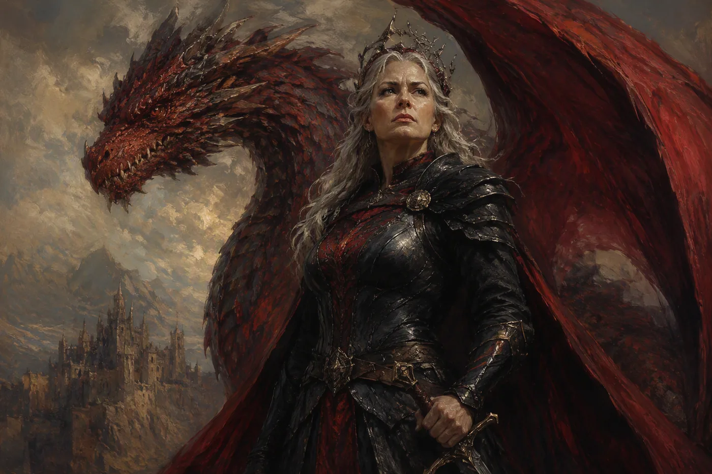 Rhaenys Targaryen, the Queen Who Never Was, with Meleys the Red Queen